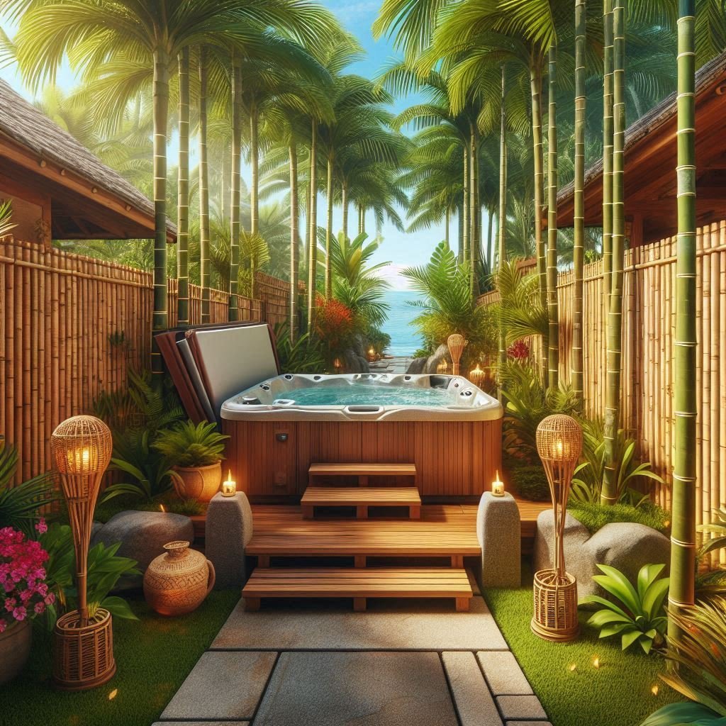 Tropical Paradise with Bamboo and Palms

