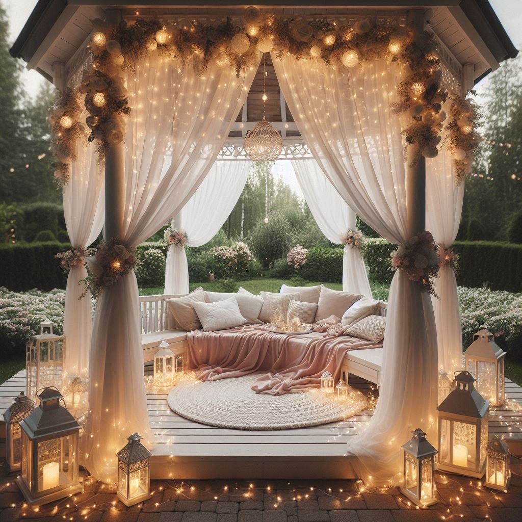 4. ???? Romantic Draped Gazebo with Fairy Lights
