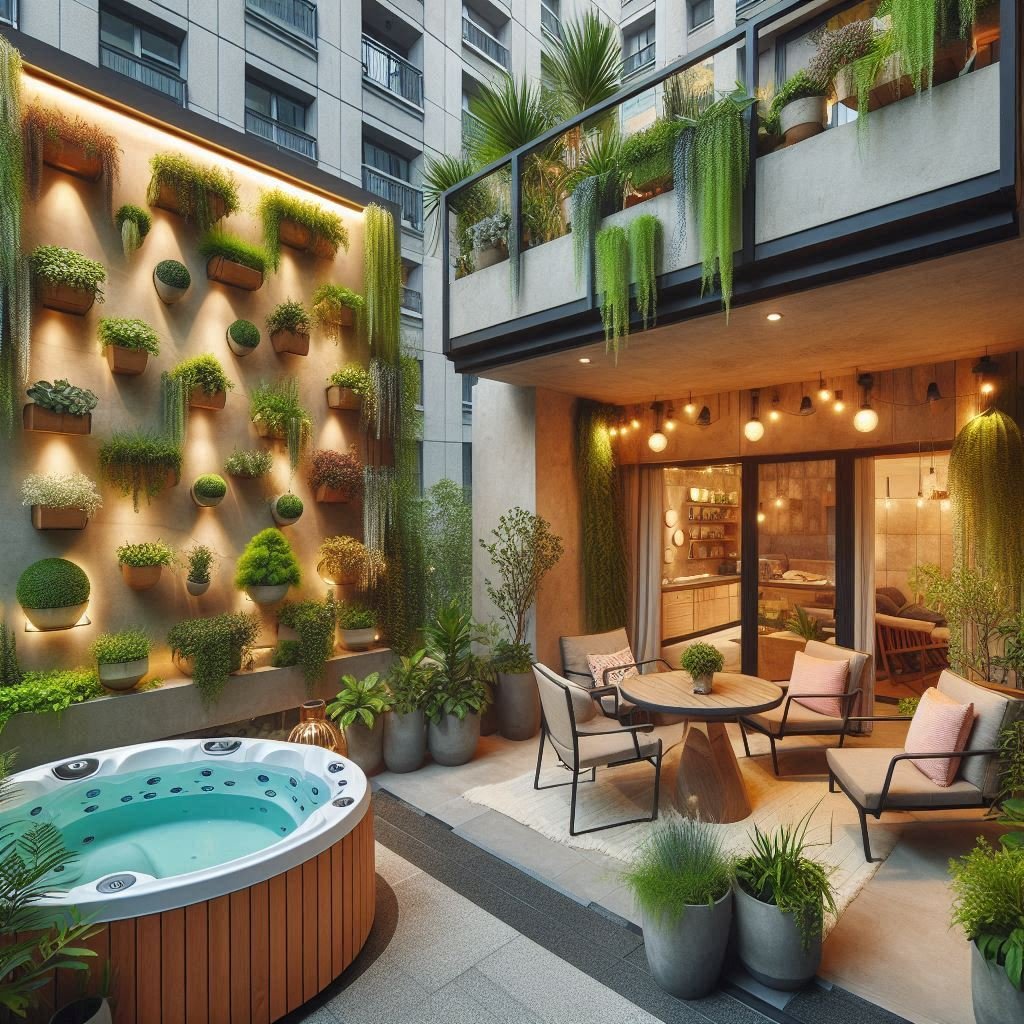 Small Urban Patio with Vertical Planters
