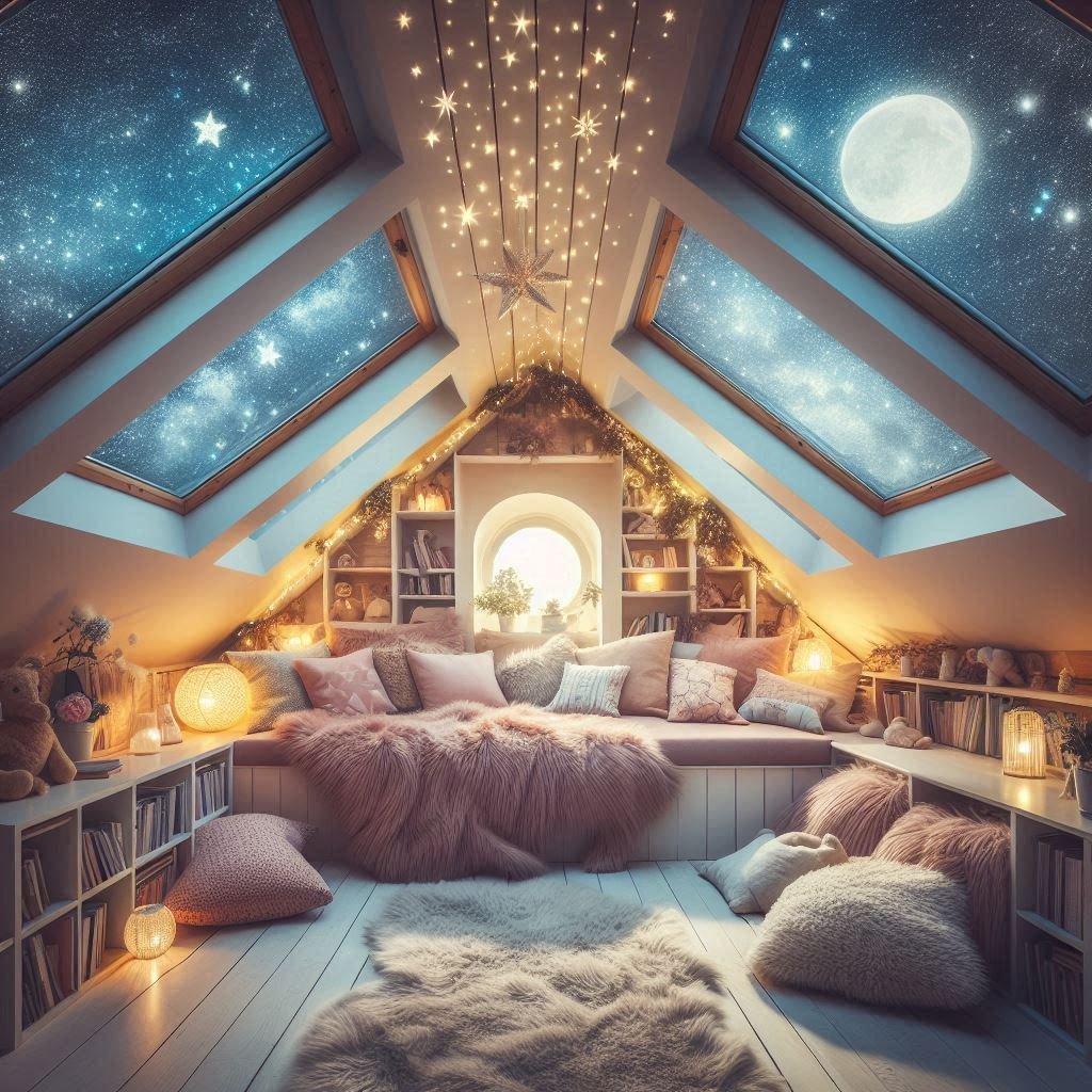 Stargazing Skylights & Window Nook for Kids' Attic Room
