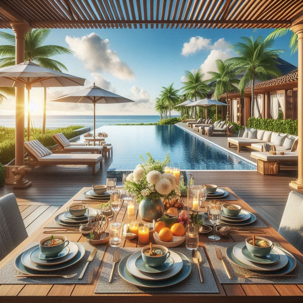 Resort-Style Poolside Dining patio
