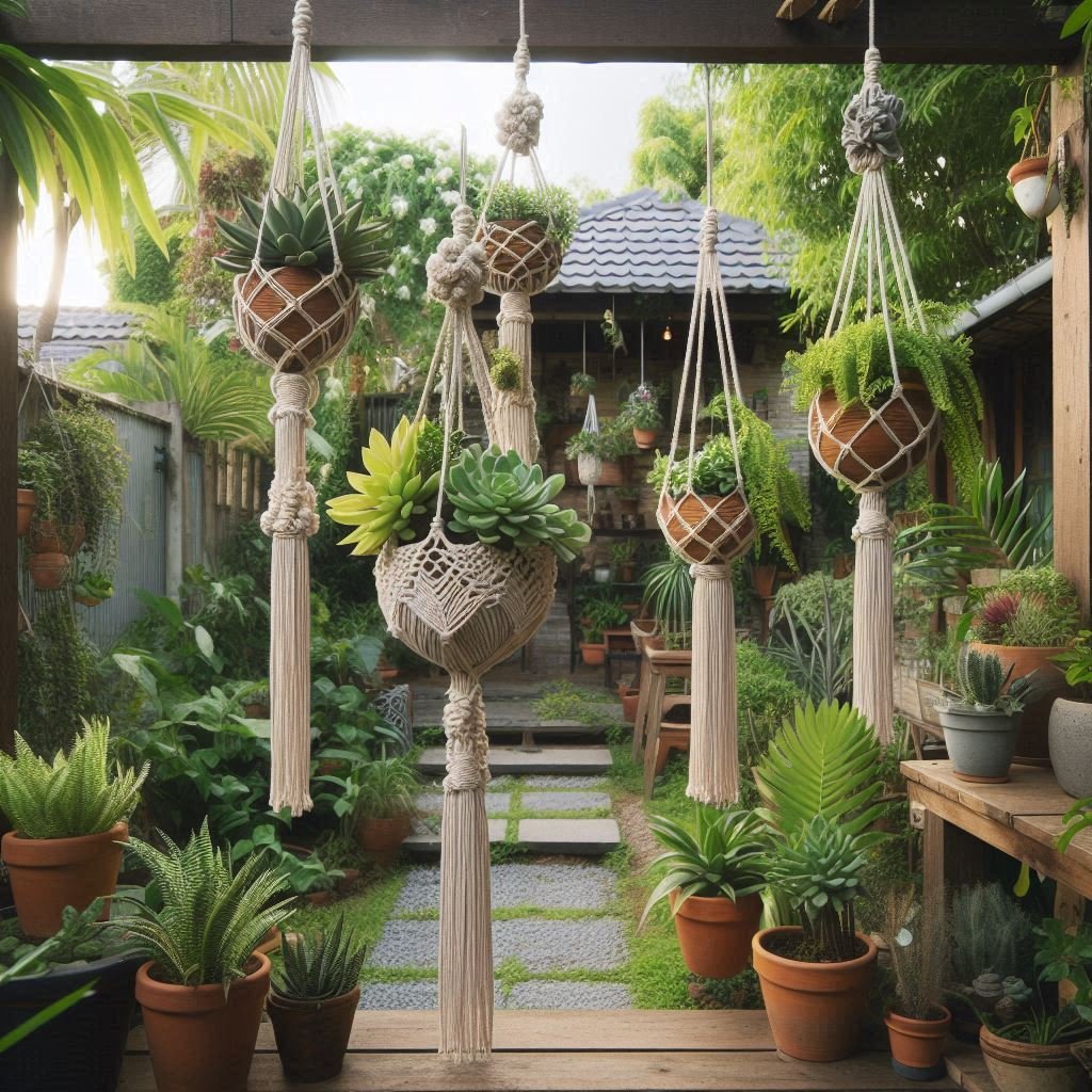 Hanging Macramé Planters outdoor garden