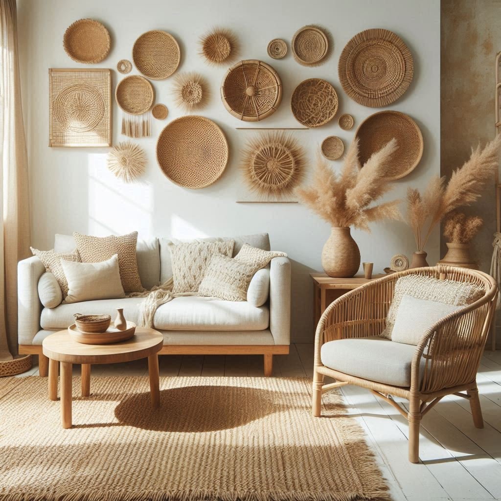 boho decor with natural woven wall accents
