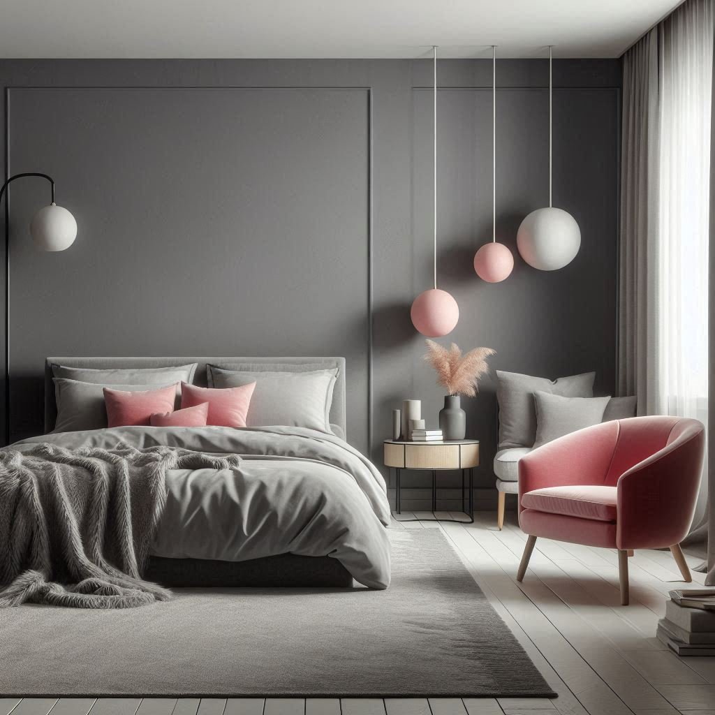 Monochrome Grey Room with a Pink