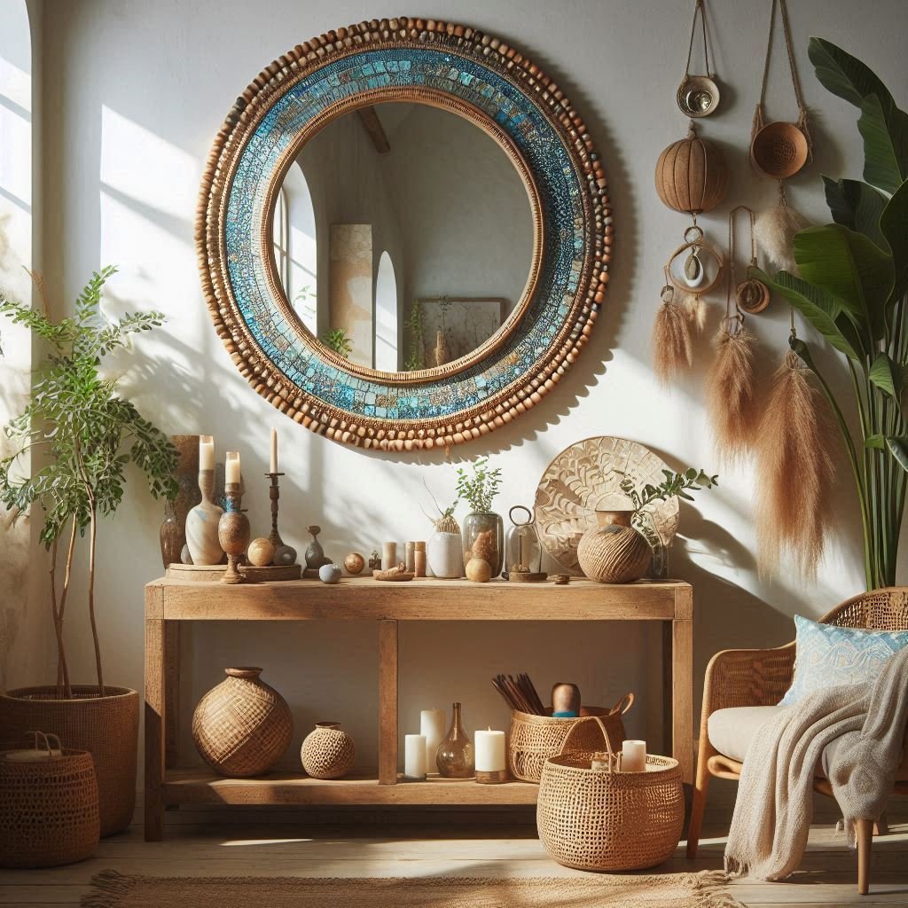 Mosaic mirror with boho styling
