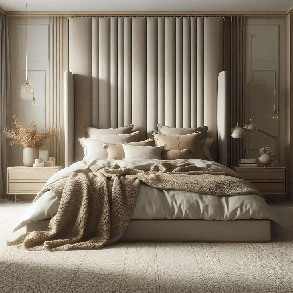 Oversized Headboard Bed in Soft Earth Tones