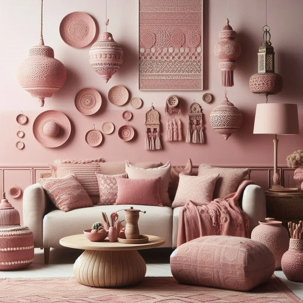 global pink boho room with artisan decor
