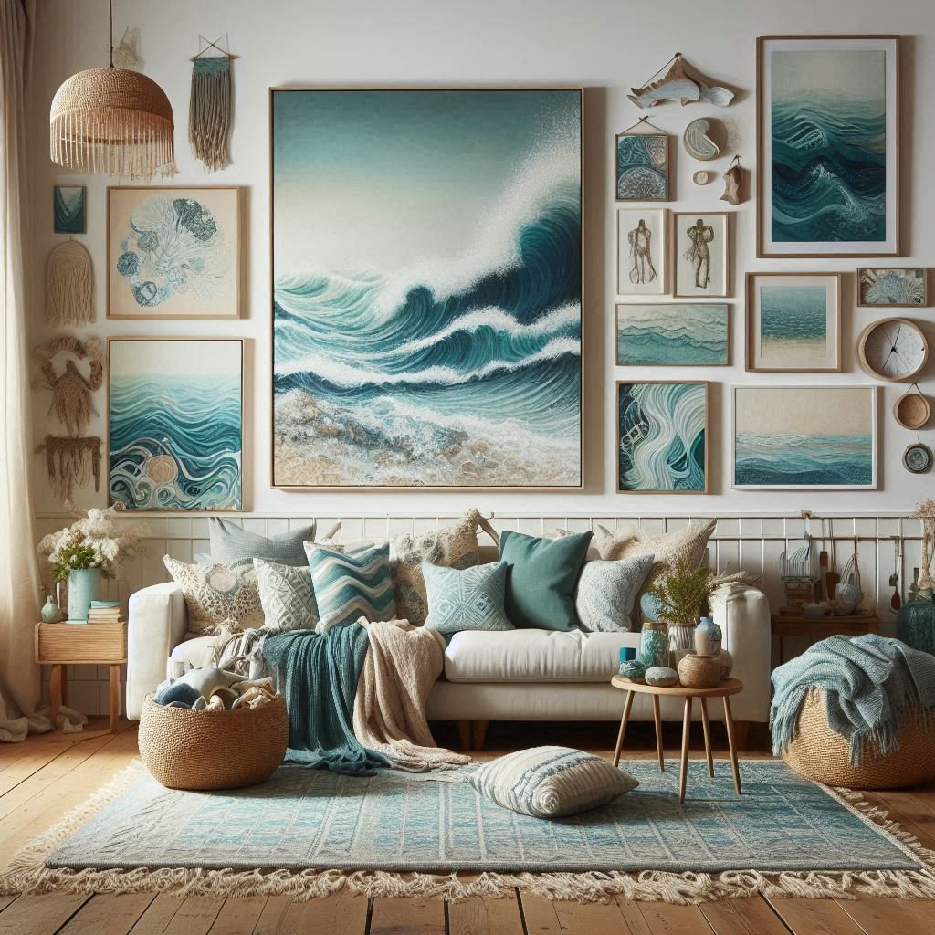 Abstract blue wall art inspired by the sea
