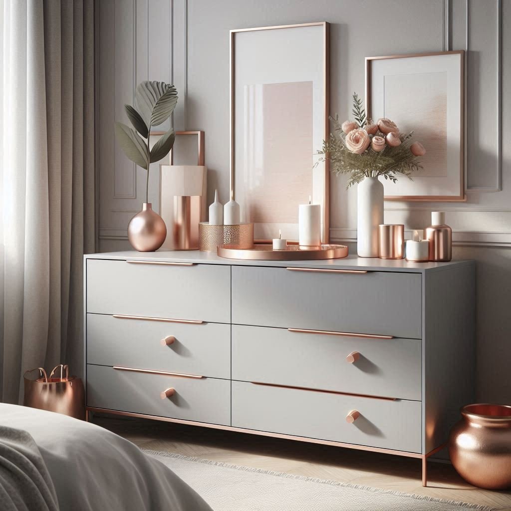 Grey Dresser with Rose Gold Handles