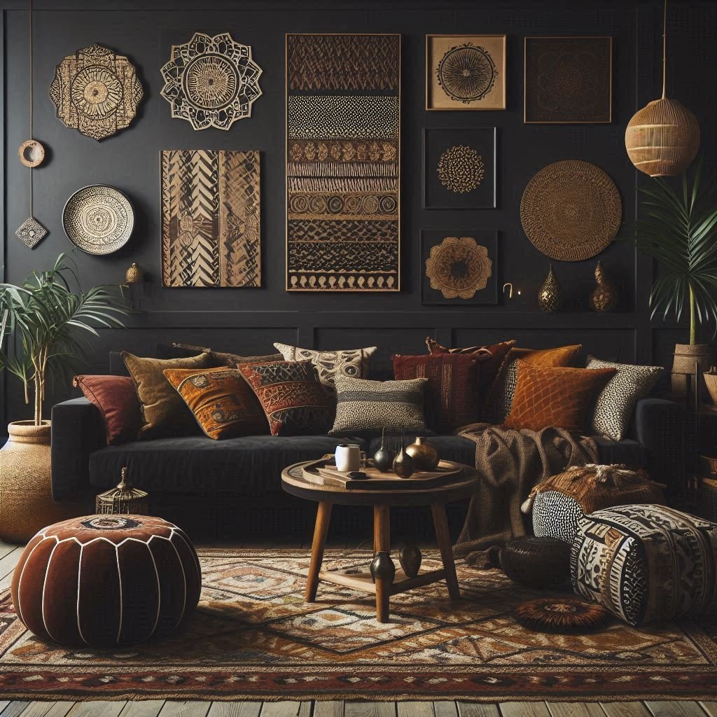 cultural fusion interior with moody aesthetic
living room
