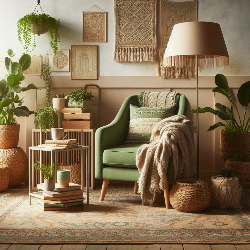 Green Boho Nook for Rest & Reading
