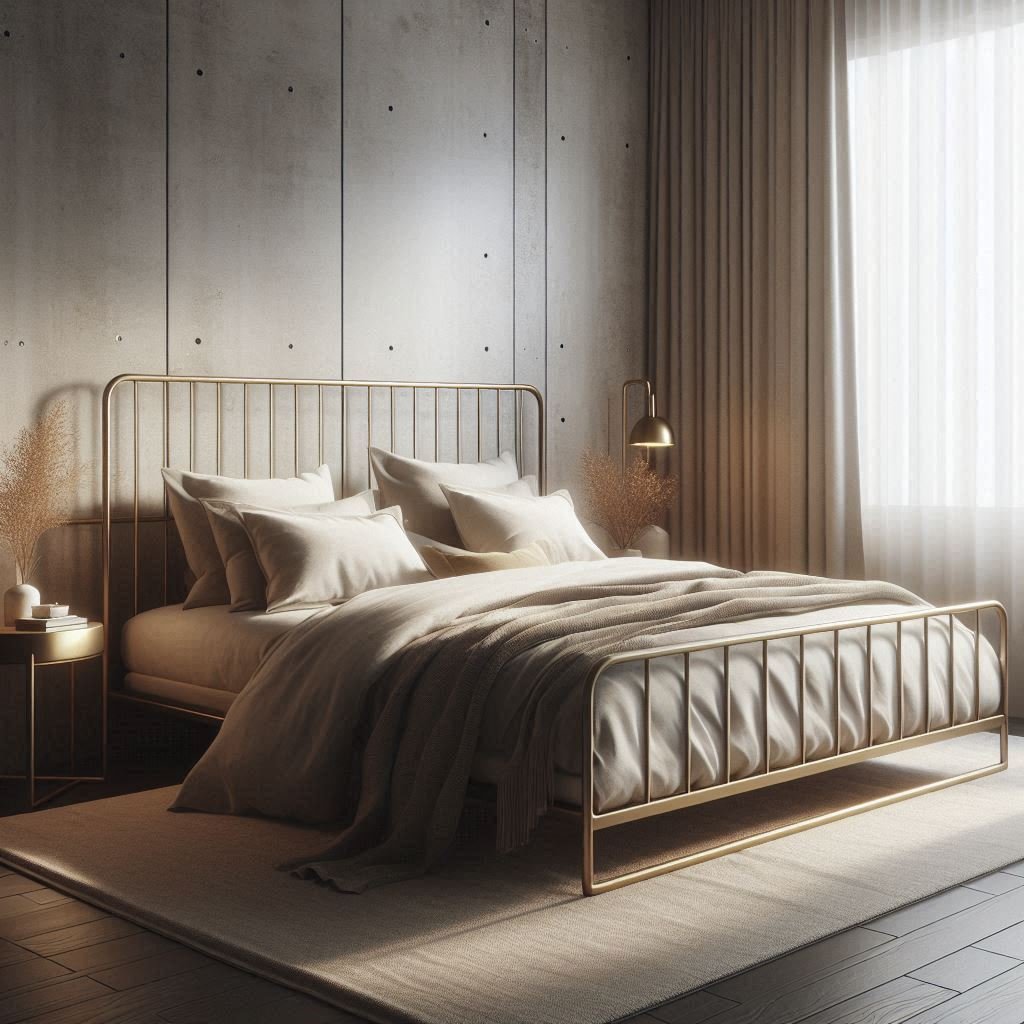Metal-Framed Bed With Brass Accents
