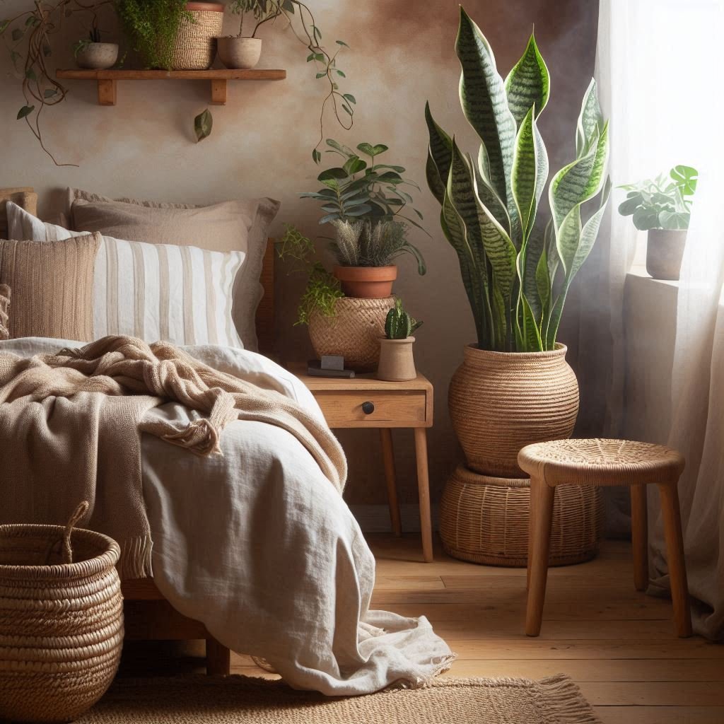 Yucca is a bold, architectural plant with spiky leaves and a tall trunk-like stem. It thrives in bright light and prefers to stay on the drier side, making it perfect for sunny bedrooms. Its form adds structure and drama, ideal for modern or desert-inspired decor. Yucca is low-maintenance and drought-tolerant. Pair it with stone or concrete planters for a raw, edgy feel. The plant symbolizes strength and resilience. It can grow quite tall, making it perfect for floor placement in empty corners. Its upright silhouette complements minimal furnishings. A commanding yet stylish presence for any room.