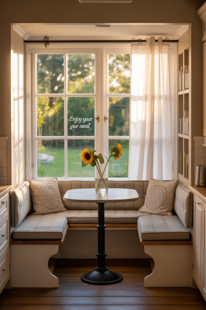  Built-In Seating Nook
Create a cozy dining space with a built-in bench or window seat that saves floor space