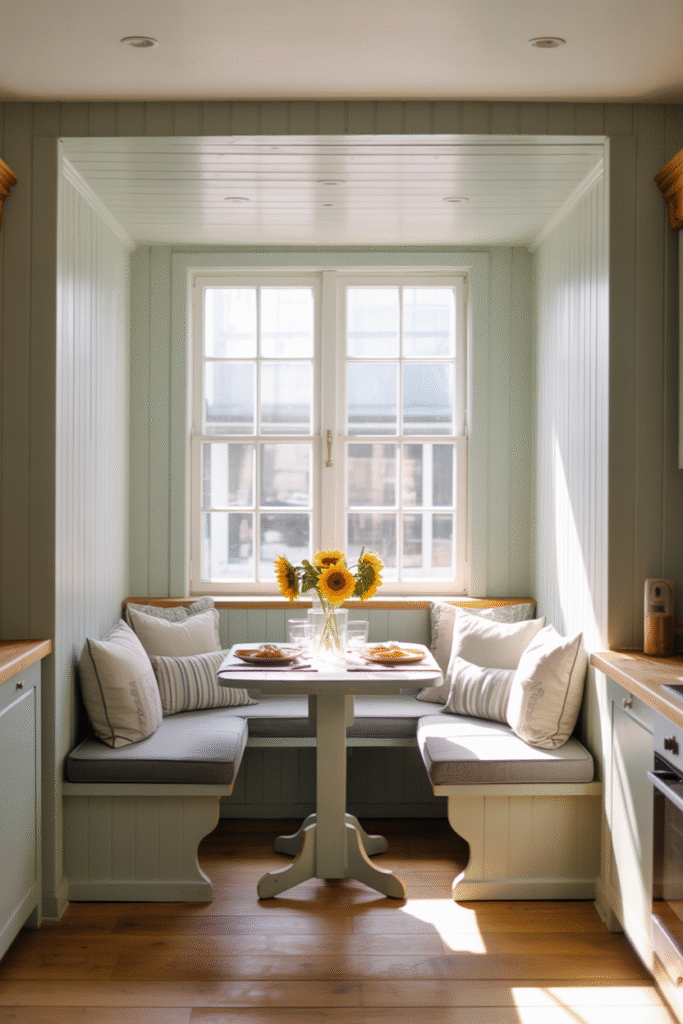  Built-In Seating Nook
Create a cozy dining space with a built-in bench or window seat that saves floor space