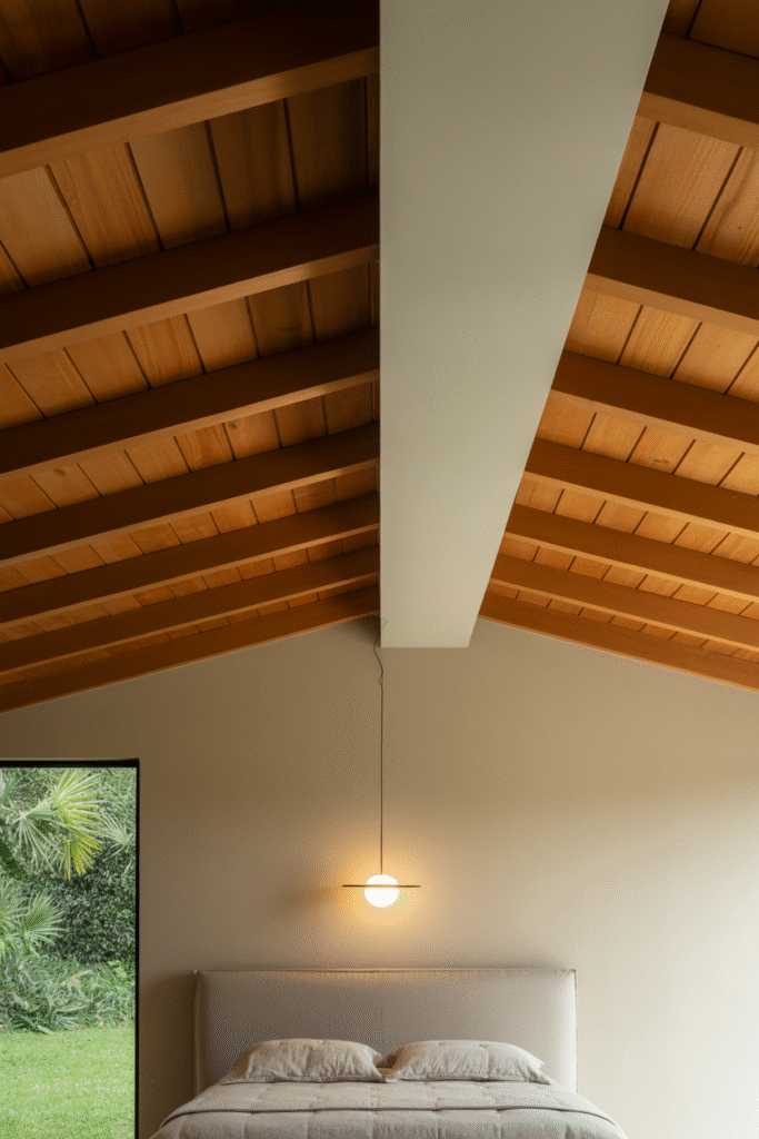 Combination of Wood and POP
Mix warm wooden beams with
