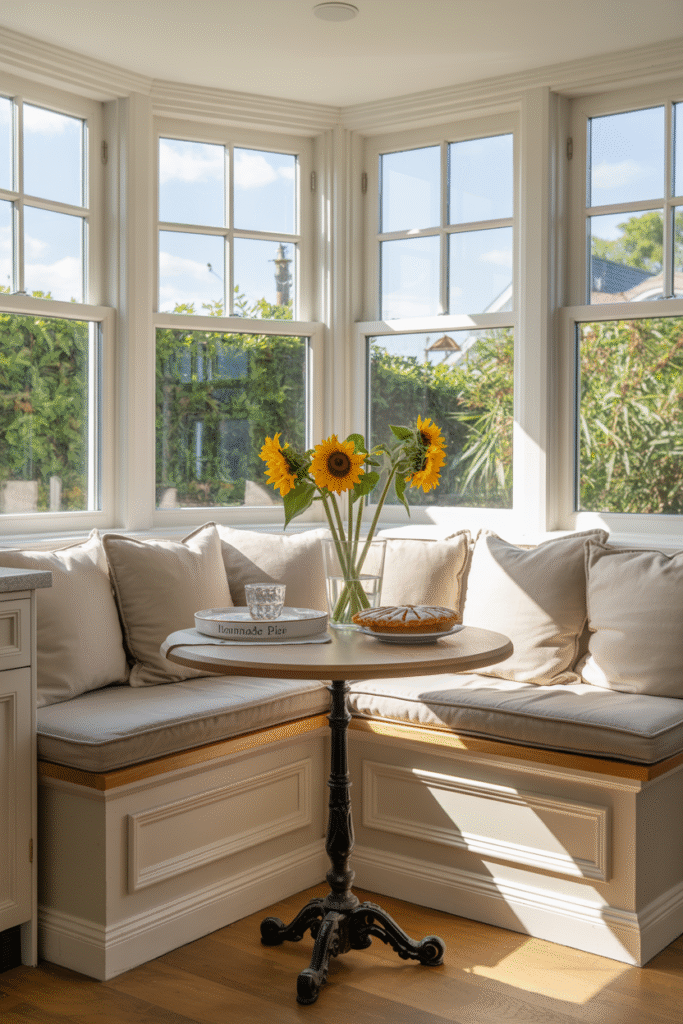  Built-In Seating Nook
Create a cozy dining space with a built-in bench or window seat that saves floor space