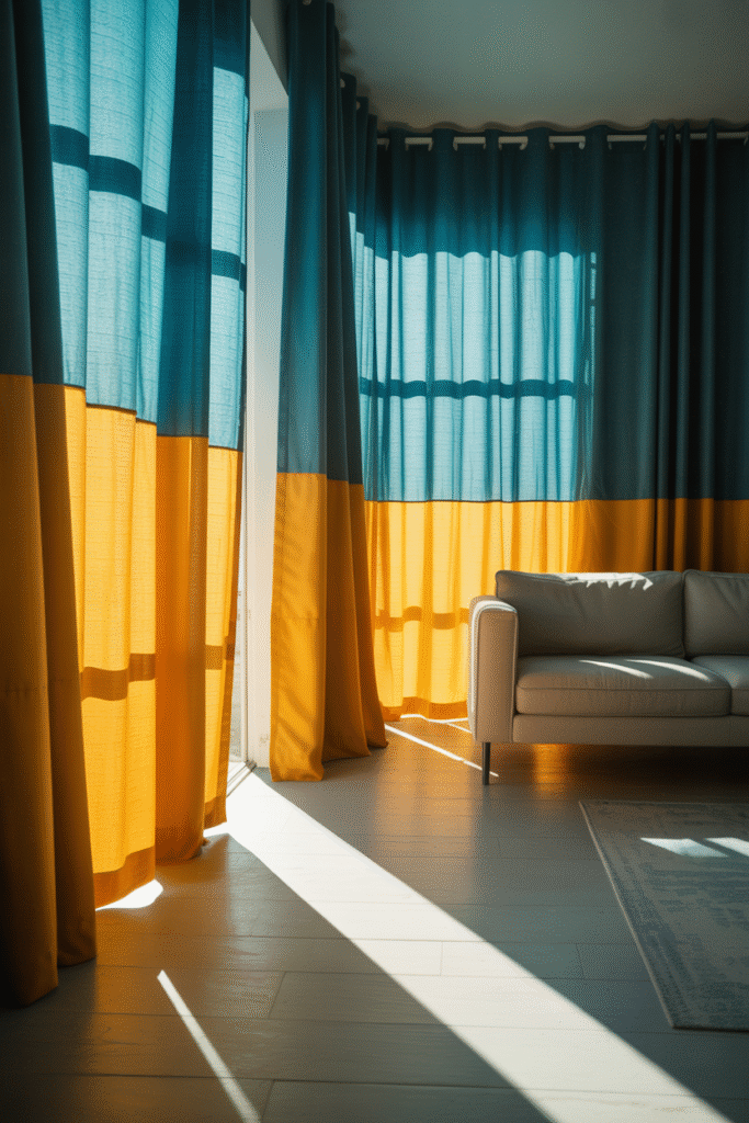 . Color-Blocking Curtains for Visual Interest