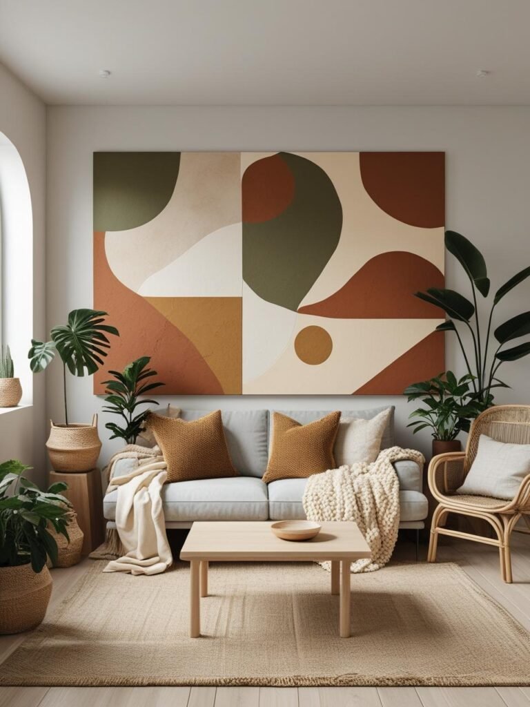 Earth-Toned Abstract Prints living room