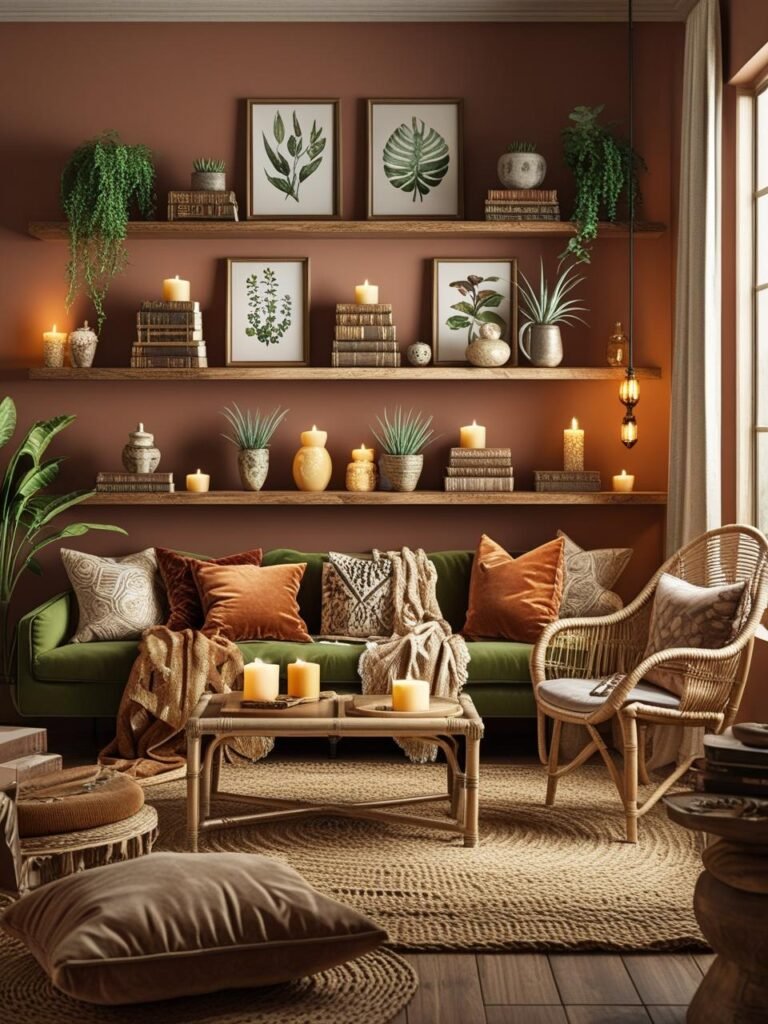  Floating Wooden Shelves With Art & Objects
