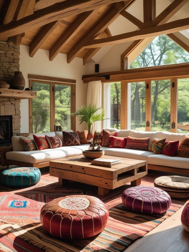 Mix Natural Wood with Global Textiles living room
