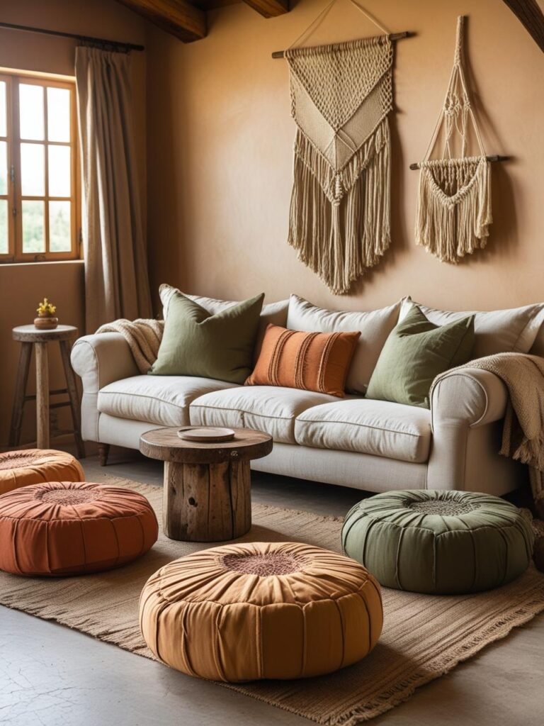 A boho farmhouse living room
