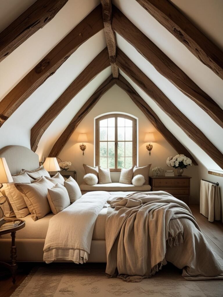 Exposed Wood Beams for Rustic attic room