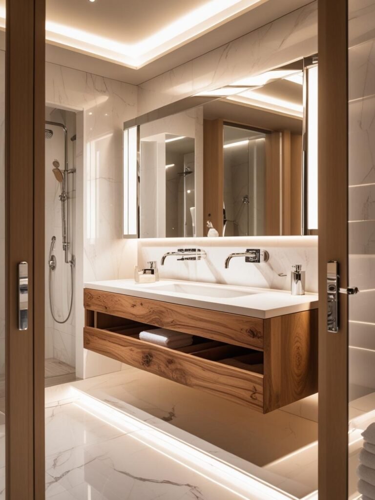 Floating Wooden Vanity for a Warm, Organic  bathroom