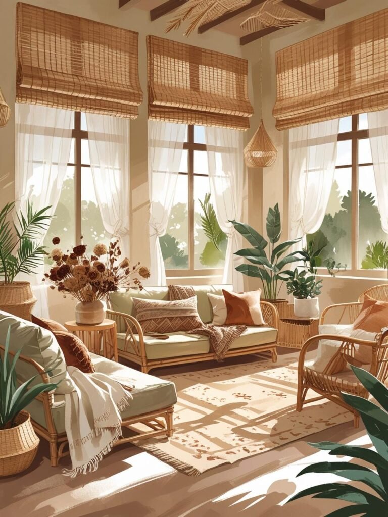 Layered Look with Bamboo Shades living room