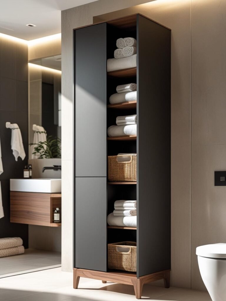 Vertical with Tall Storage Cabinets bathroom