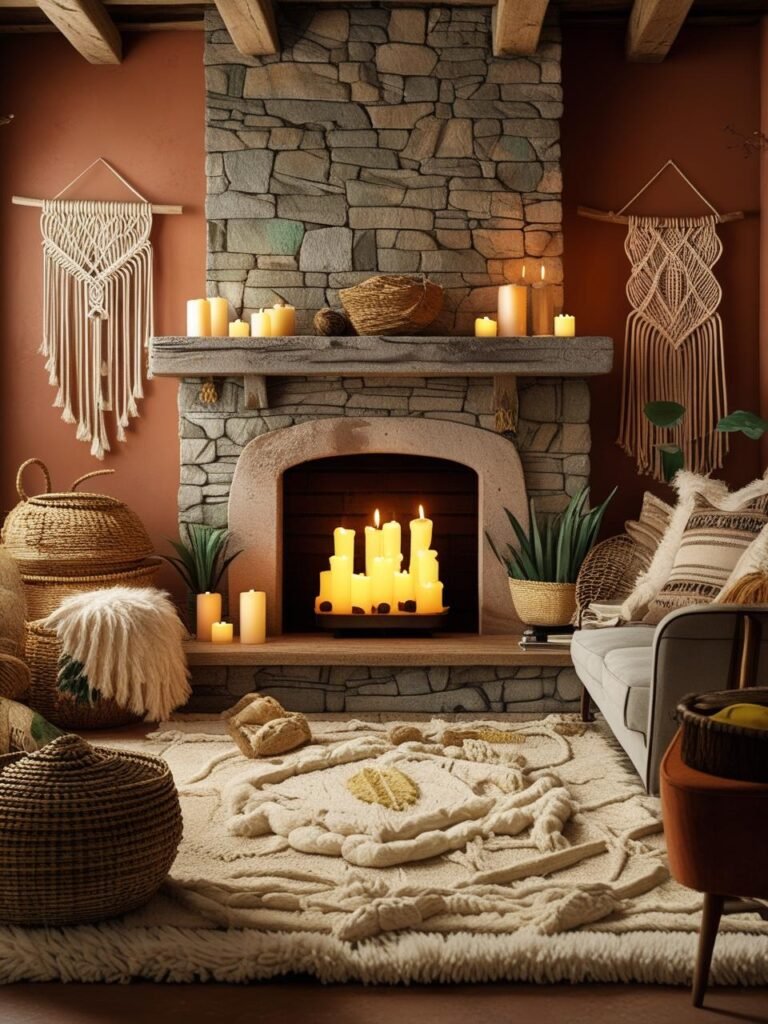 Boho farmhouse living room centered