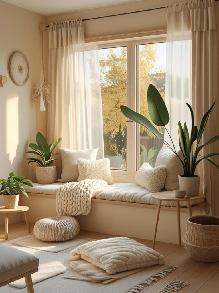 Cozy Window Seating  nook living room