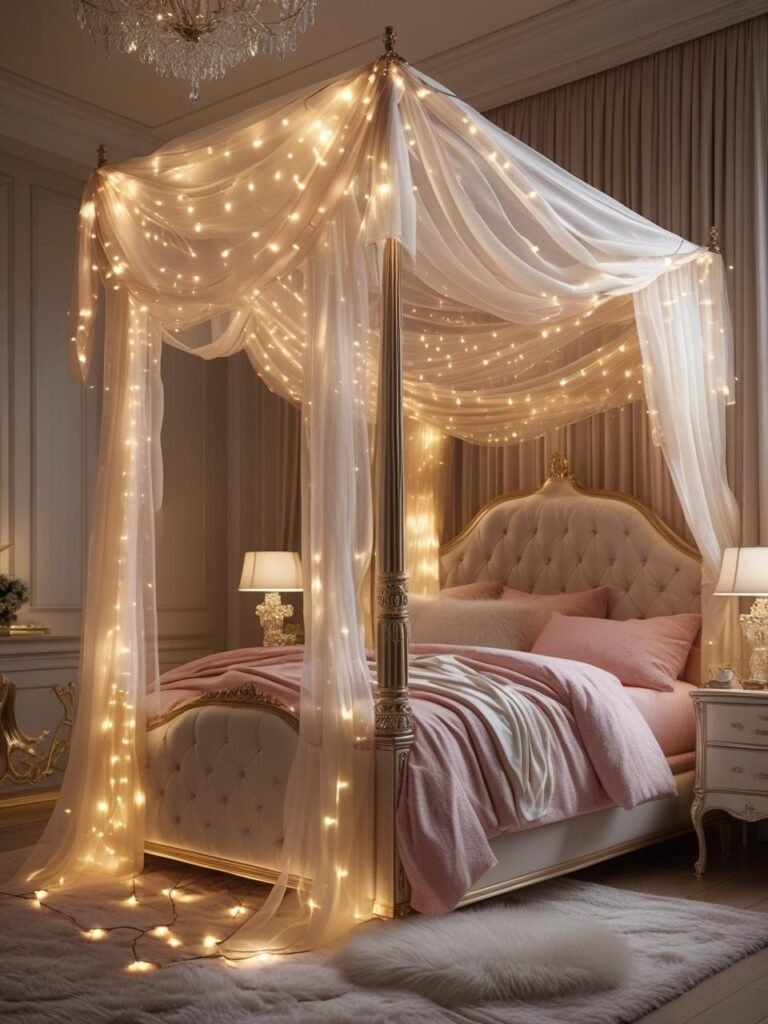 Draped Bed Canopy with Lights