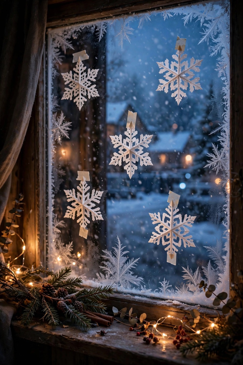 Paper Snowflake Window Decor