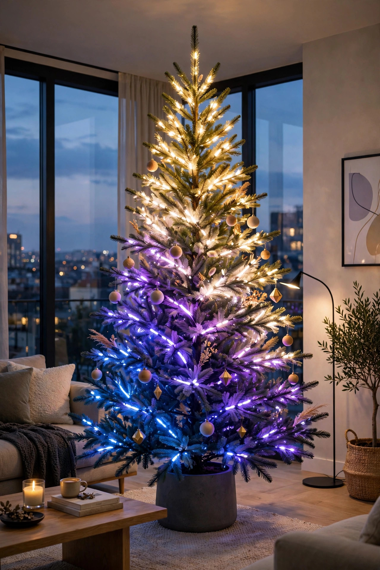 Modern Christmas tree with smart LED color gradient lights